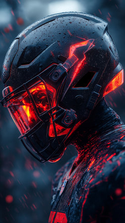 Close-up portrait of a frozen American football player. 3d renderingの素材