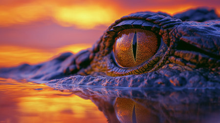 Crocodile eye in the water at sunset. 3d renderingの素材