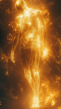 3d rendered illustration of a human body in a fire and smokeの素材