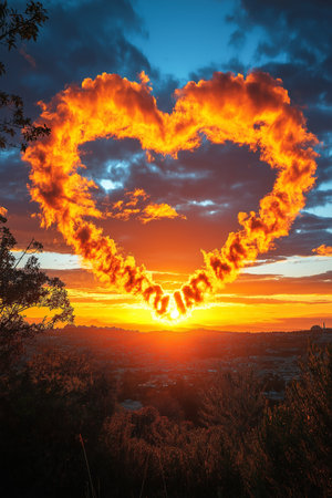 Heart shaped sunset over the city of Sofia, Bulgaria, Europeの素材