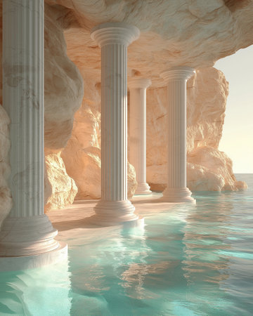 Pillars in the ancient cave. 3d render illustration.の素材