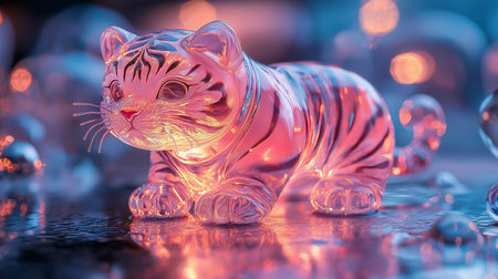 Close up of a tiger figurine on bokeh background.の素材