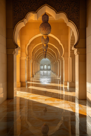 3d illustration of an arched corridor in the Qutub Minar complexの素材