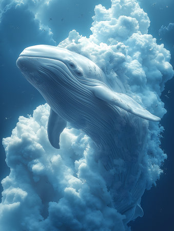 Whale in deep blue ocean. 3D rendering. Toned.の素材
