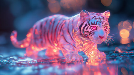 Decorative tiger with bokeh background. 3d rendering.の素材