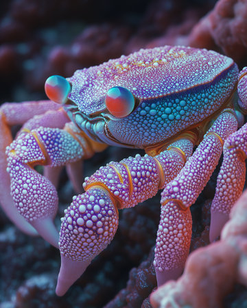 3d rendering of a blue crab on a coral reef in the seaの素材