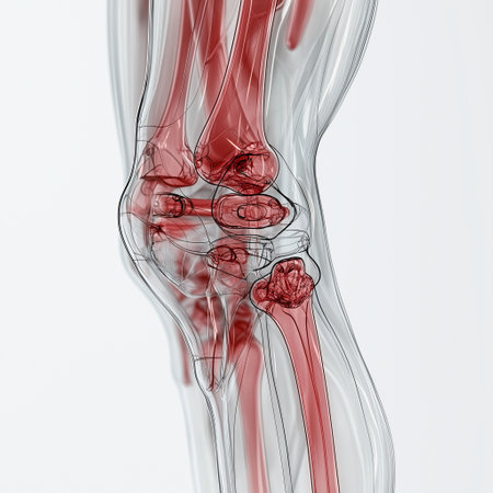X-Ray image of human knee joint, medical concept, 3D illustrationの素材
