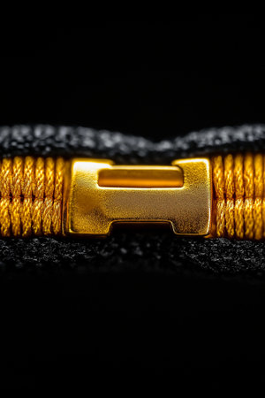 Close-up of a zipper on a black background. Macro.の素材