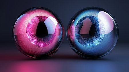 3d render of eyes in crystal ball on a dark background.の素材
