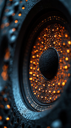 Close up of speaker with bokeh lights. Music concept.の素材