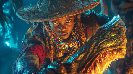 Fashion shot of a beautiful African-American woman in a hat.の素材