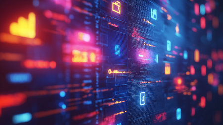 3d rendering of abstract technology background with blurred digital binary code.の素材