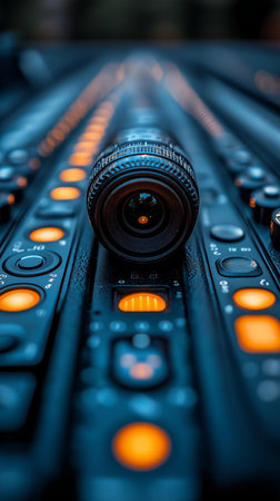 Close-up of a professional audio mixing console. Selective focus.の素材