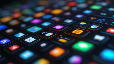 Futuristic abstract background with colorful computer applications. 3d renderingの素材