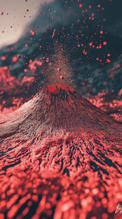Volcanic eruption. 3d illustration. Red and black colors.の素材