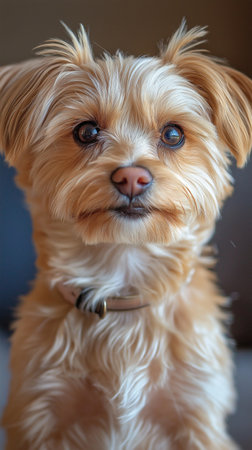 Portrait of a cute Yorkshire Terrier dog with blue eyes.の素材