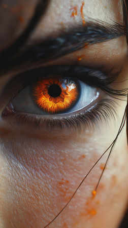 Close-up image of beautiful woman's eye with orange makeup.の素材