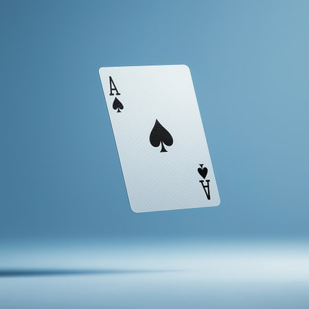 3d rendering of a playing card on a blue background with shadowの素材