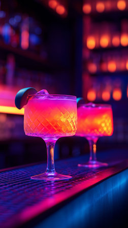 Cocktails on the bar counter in the nightclub. Nightlifeの素材