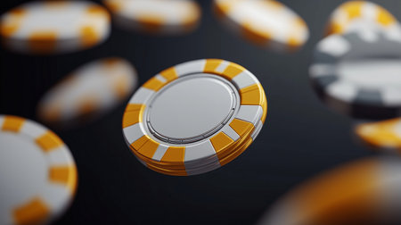 Realistic casino chips on black background. 3d render illustration.の素材