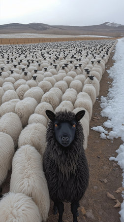 Sheep in a flock of sheep in Iceland in the winter.の素材