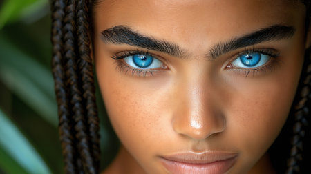 Close-up portrait of beautiful african american woman with black braidsの素材