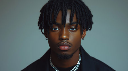 Portrait of a young african american man with dreadlocksの素材