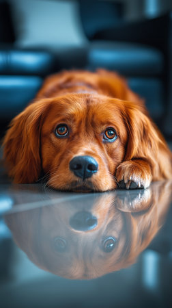 Cute Nova Scotia Duck Tolling Retriever lying on the floorの素材