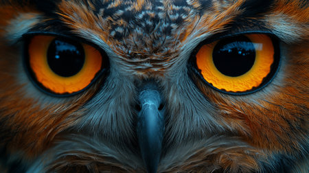 Close up of a beautiful owl with big yellow eyes. 3D renderingの素材