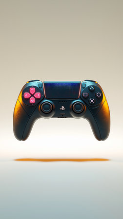 Modern video game controller on a gray background. 3d rendering.の素材