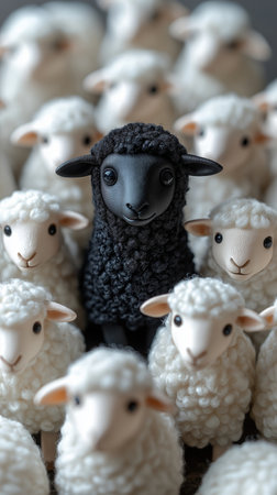 Sheep in a row. Shallow depth of field. Selective focus.の素材