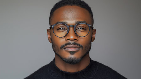 Portrait of a young african american man wearing glasses.の素材