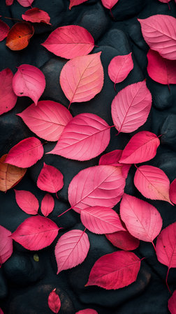 Colorful autumn leaves on a black background. Top view, flat lay.の素材