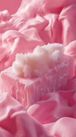 Creamy candle on pink silk background, close-up viewの素材