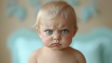 Portrait of cute little baby with blue eyes. Shallow depth of field.の素材
