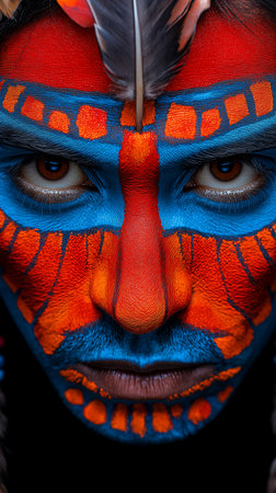 Close up portrait of a beautiful woman with face painted like an animal.の素材