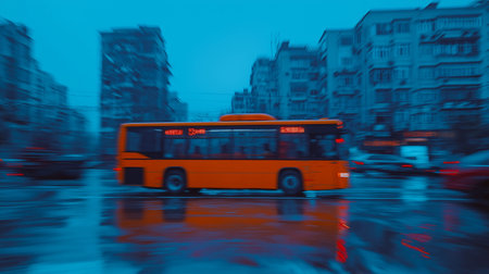 Bus on the road in the city. Blurred motion. Long exposure.の素材
