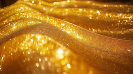 Golden fabric with sparkles close-up. Abstract background and texture.の素材