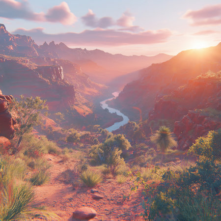 Arizona desert at sunset. Grand Canyon National Park, Arizona, USA.の素材