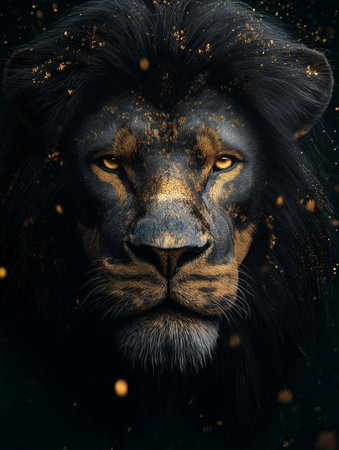 Portrait of a lion with gold dust. Fantasy animal portrait.の素材