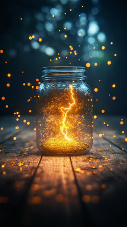 Lightning in a glass jar with bokeh background. 3D Renderingの素材