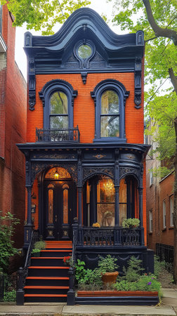 Old red brick house in Boston, Massachusetts, USA.の素材