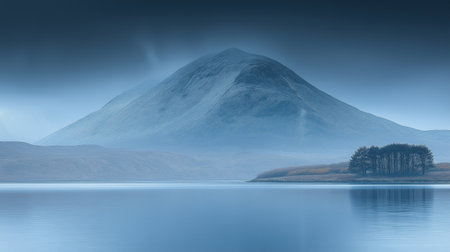 Beautiful seascape with mountain and lake. 3D renderingの素材
