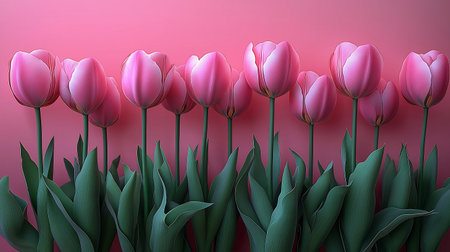 Tulip flower background with pink tulips. Vector illustration.の素材
