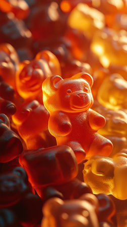 Candy in the form of bears. Shallow depth of field.の素材