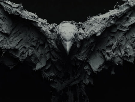 Black and white image of an eagle on a dark background. 3d renderingの素材