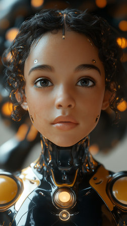 beautiful african american girl in futuristic costume looking at cameraの素材