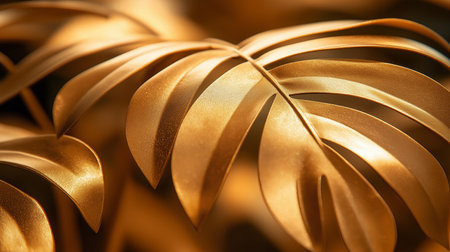 Tropical leaves background. Golden leaf of Monstera plant.の素材