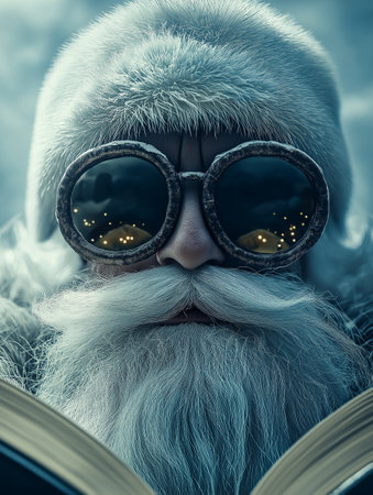 Portrait of Santa Claus with a book and glasses. Close-up.の素材