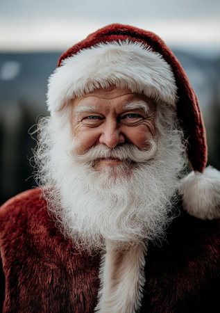 Portrait of an old man in a Santa Claus costume. Christmas.の素材